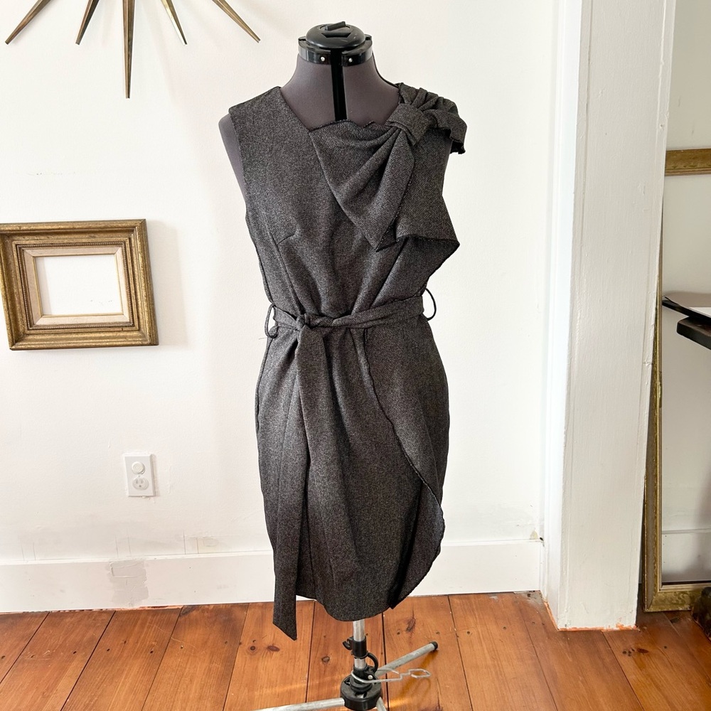 Gray Asymmetrical Embellished Knee-Length Dress
